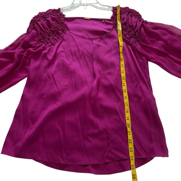ELIE TAHARI Magenta Silk Top Ruffle Sheer Sleeves Feminine Pretty Small Flowy - Picture 6 of 13